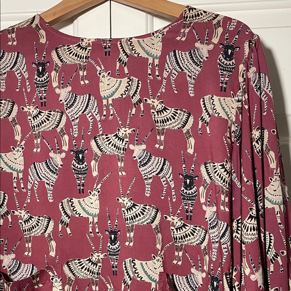 NWOT Burgundy Animal Print Blouse